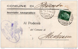 1944   LETTERA CON ANNULLO BERCETO PARMA - Marcofilie