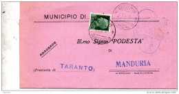 1937  LETTERA CON ANNULLO ERCHIE BRINDISI - Marcophilie