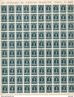 FOGLIO DA 100 MARCHE DA BOLLO LIRE 4 - Revenue Stamps