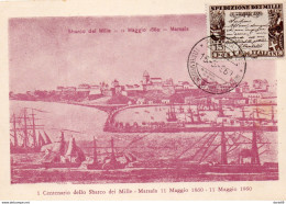 1960 CARTOLINA  CON ANNULLO CENTENARIO SBARCO DEI MILLE CALATAFIMI - 1946-60: Storia Postale