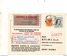 1982  CARTOLINA LOTTERIA DI AGNANO CON ANNULLO  CATANIA - 1981-90: Marcophilie