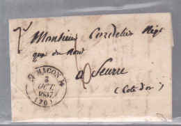 Une Lettre Dite Précurseurs    Cachet Type 12  Macon  3 Octobre 1837   Destination Seurre ( Cote -d' Or ) - 1801-1848: Precursores XIX