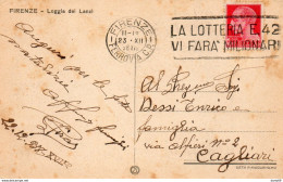 1938 CARTOLINA  CON ANNULLO FIRENZE + TARGHETTA LA LOTTERIA  E 42 - Poststempel