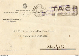 1943 CARTOLINA  INTESTATA  MINISTERO  INTERNO SERVIZIO NOTIZIE ALLE FAMIGLIE DEI MILITARI ALLE ARMI - Historical Documents