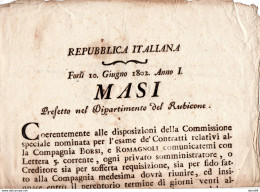 1802 FORLI'  MASI PREFETTO NEL DIPARTIMENTO DEL RUBICONE - Historische Documenten