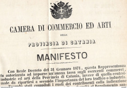 1875 CATANIA  - MANIFESTO CAMERA DI COMMERCIO - Affiches
