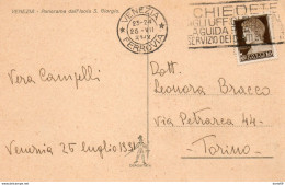 1931  CARTOLINA  CON ANNULLO VENEZIA + TARGHETTA - Poststempel