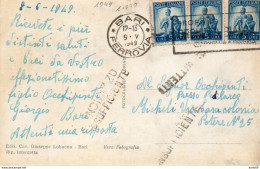 1949  CARTOLINA  CON ANNULLO BARI + TARGHETTA ORCHIDEA BIANCA - 1946-60: Storia Postale