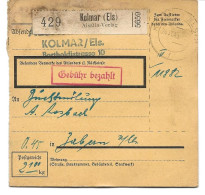 BULLETIN DE COLIS POSTAL 1943 AVEC ETIQUETTE KOLMAR ALSATIA-VERLAG - Covers & Documents