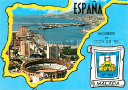 73328120 Malaga Andalucia Panorama Hafen Stierkampfarena Fliegeraufnahme Wappen  - Sonstige & Ohne Zuordnung