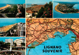73327934 Lignano Teilansichten Strand Fliegeraufnahme Landkarte Strassenkarte Li - Autres & Non Classés