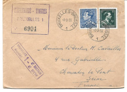 2 LETTRES POUR LA FRANCE 1953/55 AVEC CACHETS RECOMMANDE-TIMBRES BRUXELLES 1 - 4° SECTION - Cartas & Documentos