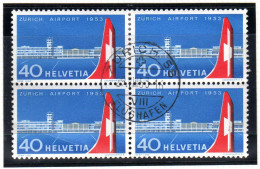 1953 Zurich Airport 4block  Used 1st Day.   (ch289) - Used Stamps
