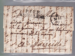 Une Lettre Dite Précurseurs    P. 15 . P Angoulême  Dateur A 19 MAI  1828 Destination Marseille - 1801-1848: Voorlopers XIX