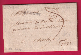 MARQUE PORT PAYE DE RENNES ILLE ET VILAINE 1759 POUR MORLAIX FINISTERE LENAIN N°8A INDICE 16 LETTRE - 1701-1800: Précurseurs XVIII