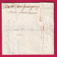 DEBOURSE DE GUINGAMP COTES DU NORD 1770 INDICE 17 MENTION BON POUR BREST DEPART RENNES LETTRE - 1701-1800: Précurseurs XVIII