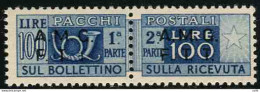 Trieste - Pacchi Postali Lire 100 Dent. A Pettine 13,1/4 Con Soprastampa Obliqua - Ongebruikt