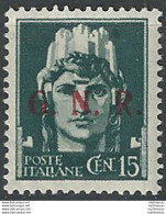 1943 Repubblica Sociale 15c. G.N.R. Brescia III Var MNH Sassone N. 472/IIIc - Andere & Zonder Classificatie