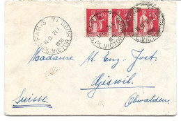 LETTRE 1936 POUR LA SUISSE AVEC 3 TIMBRES AU TYPE PAIX ET CACHET HOROPLAN PARIS 71 3 PL VICTOR HUGO - Briefe U. Dokumente