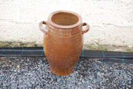 E1 Ancien Pot En Grès Brun, Sel - H +- 40 Cm - Art Populaire