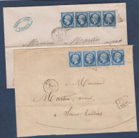 Napoléon N° 14B - 2 Paires Et 1 TB Bande De 4 Sur 2 Enveloppes - 1853-1860 Napoléon III