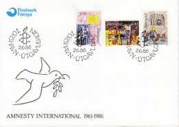 FÄRÖER  136-138, FDC, Amnesty International, 1986 - Isole Faroer