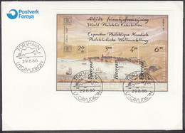 FÄRÖER  Block 2, FDC, Internationale Briefmarkenausstellung HAFNIA ’87, Kopenhagen, 1986 - Färöer Inseln