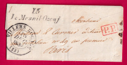 CURSIVE 13 LE MESNIL OZOUF CALVADOS + PP ROUGE TYPE 13 VILLERS BOCAGE POUR PARIS 1839 LETTRE - 1801-1848: Precursores XIX