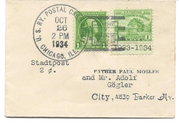 ENVELOPPE CARTE DE VISITE 1934 AVEC CACHET CHICAGO CENTURY OF PROGRESS EXPOSITION - Storia Postale