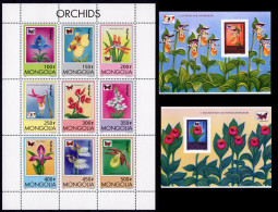 Mongolia 1997, Butterflies And Orchids, 9val In BF+2BF - Vlinders
