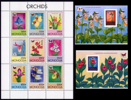 Mongolia 1997, Butterflies And Orchids, 9val In BF+2BF - Papillons