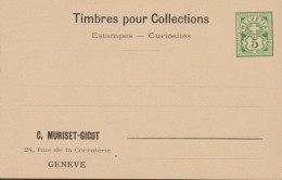 1907 Schweiz Privat-Postkarte, Zum: PrP 2 5 Cts Grün, Timbres Pour Collections, C. Muriset - Gicot Genève - Entiers Postaux