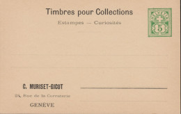 1907 Schweiz Privat-Postkarte, Zum: PrP 2 5 Cts Grün, Timbres Pour Collections, C. Muriset - Gicot Genève - Entiers Postaux