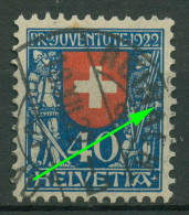 Schweiz 1922 Pro Juventute Wappen (V) Mit Plattenfehler 178 I Gestempelt - Used Stamps