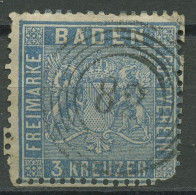 Baden 1860/61 3 Kreuzer Lebhaftpreußischblau 10 A Gestempelt, Mängel - Afgestempeld