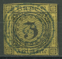 Baden 1851 3 Kreuzer Auf Orangegelb 2 A Mit Nr.-Stpl. 62 Blau HORNBERG - Used