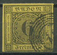 Baden 1853/54 6 Kreuzer Schwarz Auf Gelb 7 Gestempelt - Gebraucht