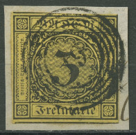 Baden 1851 3 Kreuzer Auf Orangegelb 2 A Gestempelt, Briefstück - Gebraucht