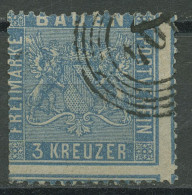 Baden 1860/61 3 Kreuzer Lebhaftpreußischblau 10 A Gestempelt, Kleiner Fehler - Used