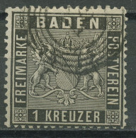 Baden 1860/61 1 Kreuzer Schwarz 9 Gestempelt - Usati