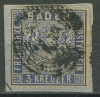 Baden 1860/61 3 Kreuzer Veilchenblau 10 C Gestempelt Briefstück, Kl. Fehler - Gebraucht