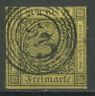 Baden 1851 3 Kreuzer Auf Gelb 2 B Gestempelt - Gebraucht