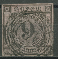 Baden 1851 9 Kreuzer Auf Rötlichkarmin/lilarosa 4 B Gestempelt - Used