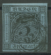 Baden 1858 3 Kreuzer Schwarz Auf Blau 8 Gestempelt - Gebraucht
