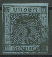 Baden 1858 3 Kreuzer Schwarz Auf Blau 8 Gestempelt - Afgestempeld