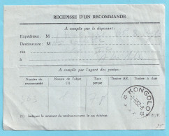 CONGO BELGE Récépissé D'un Recommandé Obl KONGOLO 2 VIII 1952  N°21/P. - Otros & Sin Clasificación