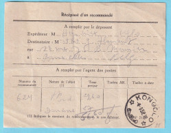 CONGO BELGE Récépissé D'un Recommandé Obl KONGOLO 4 I1952  N°21/P. - Autres & Non Classés