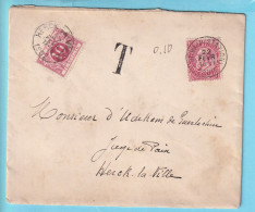 L TP Fine Barbe Obl LOUVAIN (Station) 2 II 1902  Taxée Double Port  HERCK LA VILLE (pas Courant)  - Storia Postale