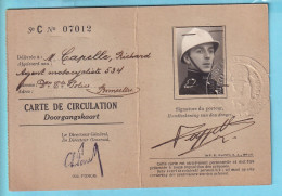 EXPOSITION UNIVERSELLE De BRUXELLES 1935 Carte De Circulation Pour Un Agent Motocycliste  - Tickets - Entradas