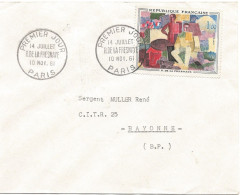 FRANCE ANNEE 1961 ENVELOP. PJ  N°1322 10 11 61 PARIS COTE 70,00 €  - 1960-1969